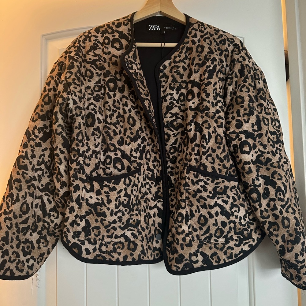 Zara Women's Leopard Print Jacket - Black and Tan